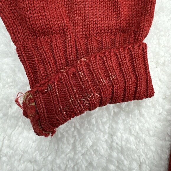Vintage Wool Cardigan Sweater Distressed Brick Red Primitive 40s Varsity USA - Picture 7 of 16